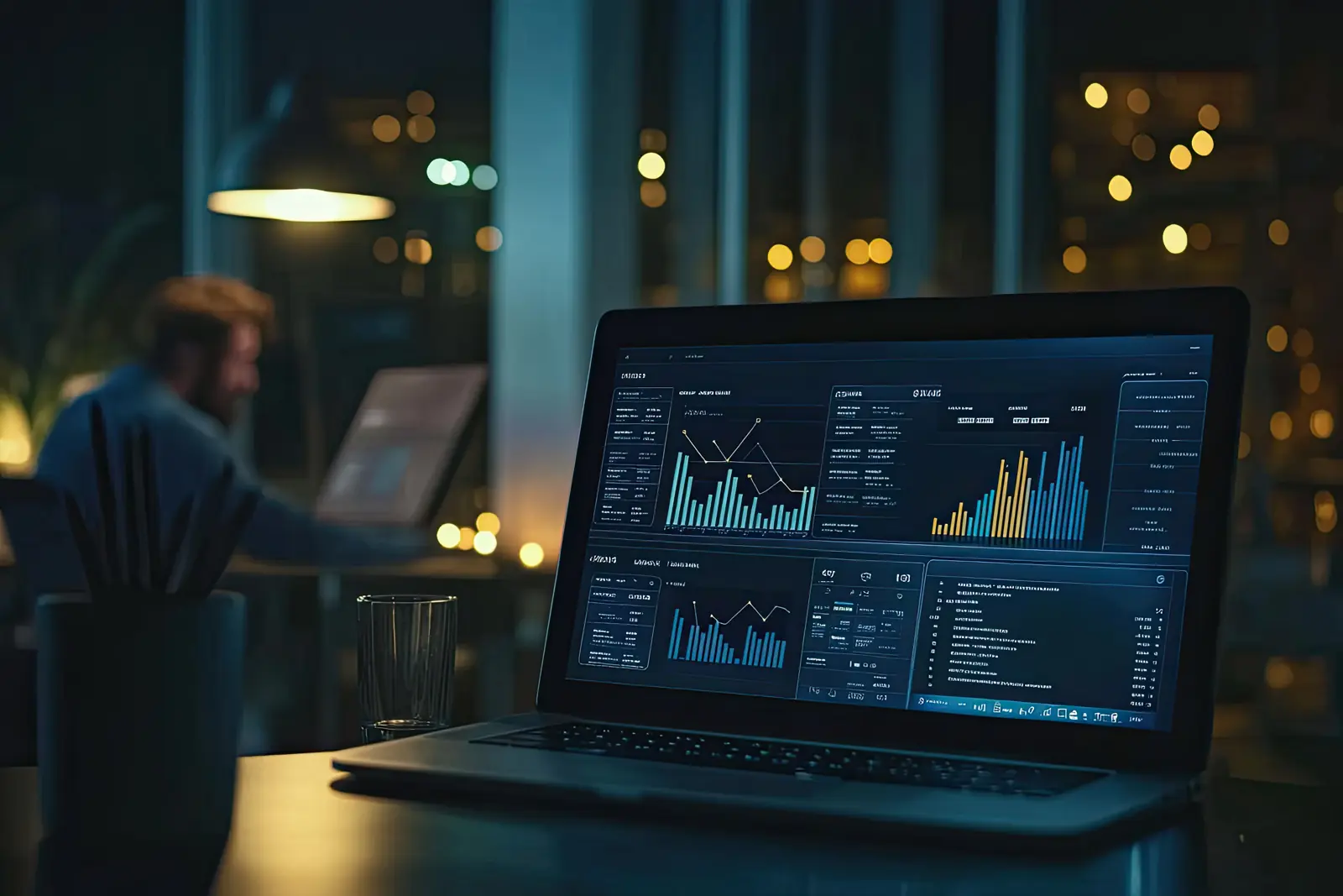 Notebook com gráficos de desempenho de campanhas